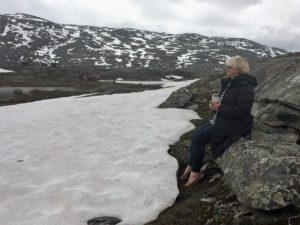 Tea break on the road to Sweden and the last of the Norwegian snow